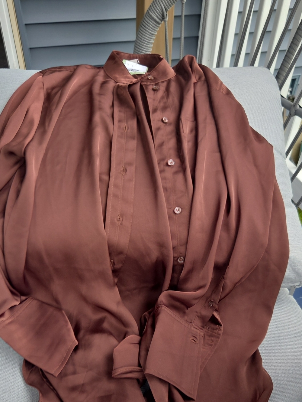 H&M Satin Blouse Women's Button Down Shirt in Brown Size Medium NWT